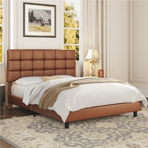 Yaheetech Upholstered Platform Bed Frame with Tufted Height Adjustable Headboard - 1 of 4