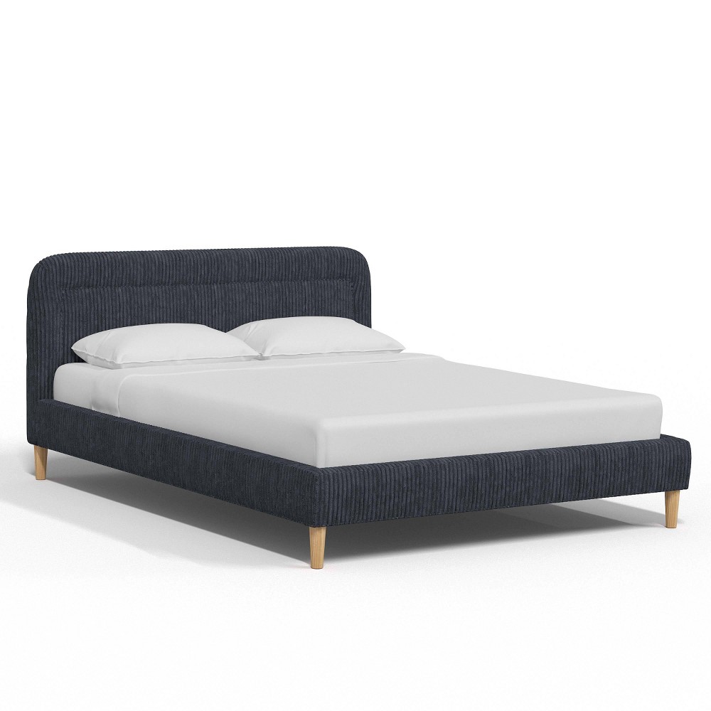 Skyline Furniture California King Griffin Bordered Upholstered Platform Bed Corded Velvet Navy: Pine Frame, No Box Spring Needed -  87537163