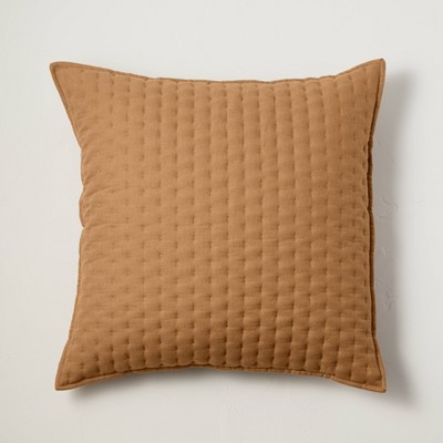 Euro Cashmere Blend Quilted Pillow Warm Brown - Casaluna™