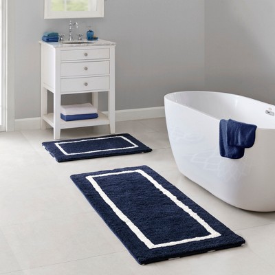 Diamond Pattern High Pile Tufted Indoor Bath Rug, Modern Style Heavyweight Fabric Bath Rug for Year Round Use