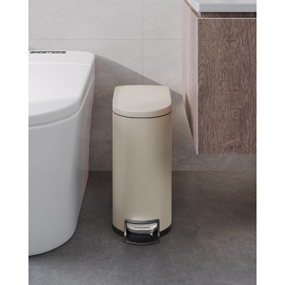 2.6 Gallon / 10 Liter Metal Bathroom Trash Can with Lid, Slim Waterproof Garbage Can for Bedroom, Small Step-on Trash Bin with Inner Bucket