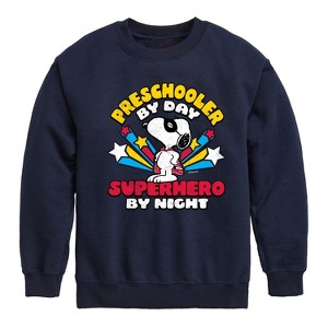 Boys' - Peanuts - Preschooler By Day Graphic Long Sleeve Fleece Sweatshirt - 1 of 4