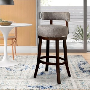 Royal Hampton Swivel Barstool with Curved Open Low Back, Set of 2, Gray and Brown - 1 of 4