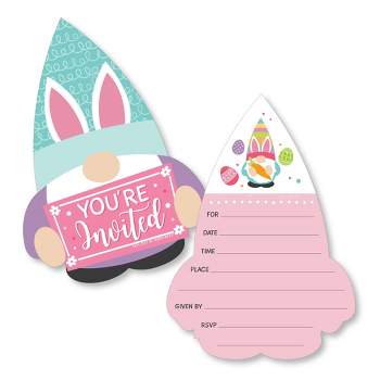Big Dot of Happiness Easter Gnomes - Shaped Fill-In Invitations - Spring Bunny Party Invitation Cards with Envelopes - Set of 12