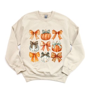Simply Sage Market Women's Graphic Sweatshirt Coquette Fall Pumpkin and Bows - 1 of 4