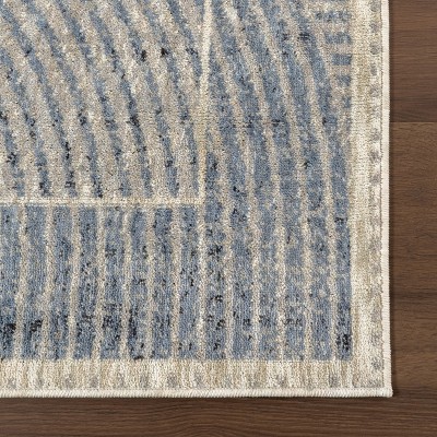 Blue and Beige Geometric Synthetic Area Rug, 5' x 7'