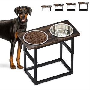 Zarler Adjustable Elevated Dog Bowls for X-Large and Large Breed,  Multiple Heights with 2 Stainless Steel Bowls, Raised Dog Bowls Stand, Brown/Black - 1 of 4