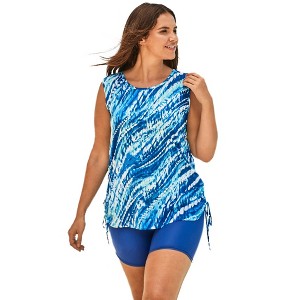 Swim 365 Women's Plus Size Chlorine Resistant Swim Tank Coverup With Side Ties - 1 of 4