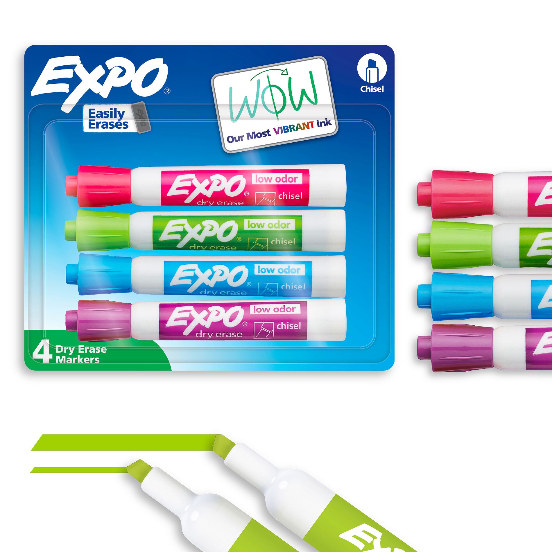 Expo 4pk Dry Erase Markers Chisel Tip Tropical Multicolored: Whiteboard & Office Stationery, Low-Odor, Fine & Bold Tips