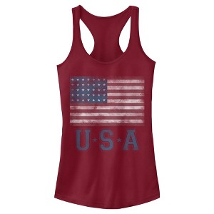Juniors Womens Lost Gods Fourth of July Vintage American Flag Racerback Tank Top - 1 of 4