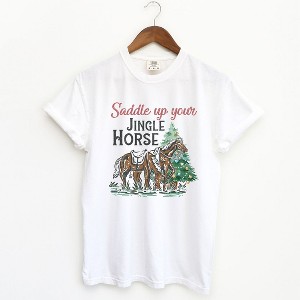 Simply Sage Market Women's Saddle Your Jingle Horse Short Sleeve Garment Dyed Tee - 1 of 4