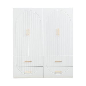 Keloyid White Wood 62.99 in. Armoire with 4 Drawers, 4 Shelves, Golden Handles and Hanging Rods - 1 of 4