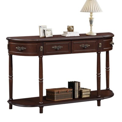 Vynxaria Retro Solid Pine Console Table 2 Real Middle Drawers and Shelf, Roman Legs, 250LBS Top Capacity, Easy Assembly