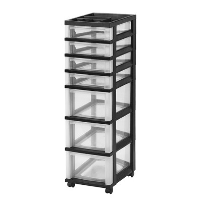 IRIS 7-Drawer Storage Cart with Organizer Top, Black/ Clear