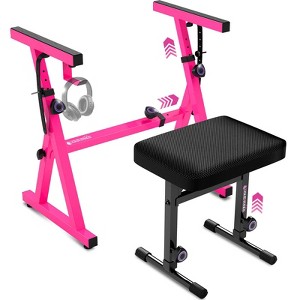Liquid Stands Pink Keyboard Stand and Bench Set - Portable Heavy Duty Digital Piano Stand for 54-88 Key Pianos & Adjustable Piano Bench Stool Seat - 1 of 4