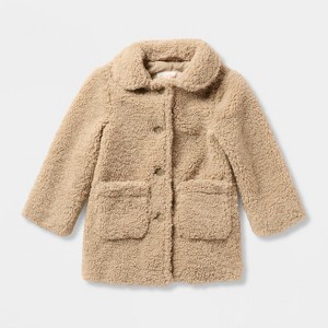 Toddler Holiday Dressy Cozy Teddy Fleece Overcoat - Cat & Jack™ Tan - 1 of 3
