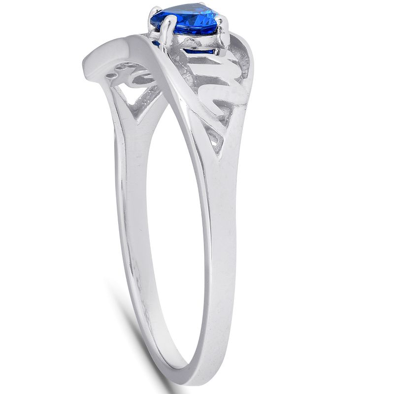 Pompeii3 5/8ct Blue Heart Sapphire & Diamond MOM Ring 10K White Gold, 2 of 6