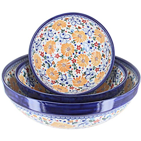 Blue Rose Polish Pottery Butterfly 3 Piece Serving Bowl Set Target