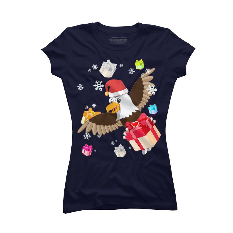Junior's Design By Humans Santa American Bald Eagle Christmas T-Shirt By thebeardstudio T-Shirt, 1 of 4