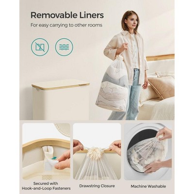 Cream White Collapsible 3-Section Laundry Hamper with Bamboo Lid