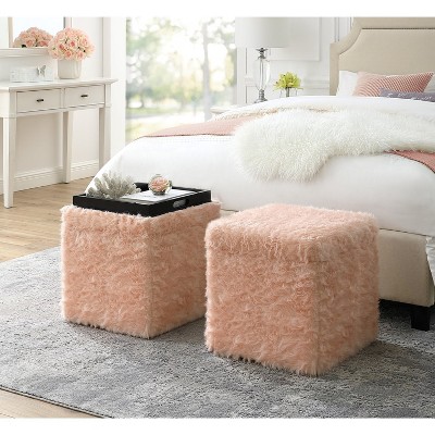 Inspired Home Lilly Faux Fur Cube Storage Ottoman
