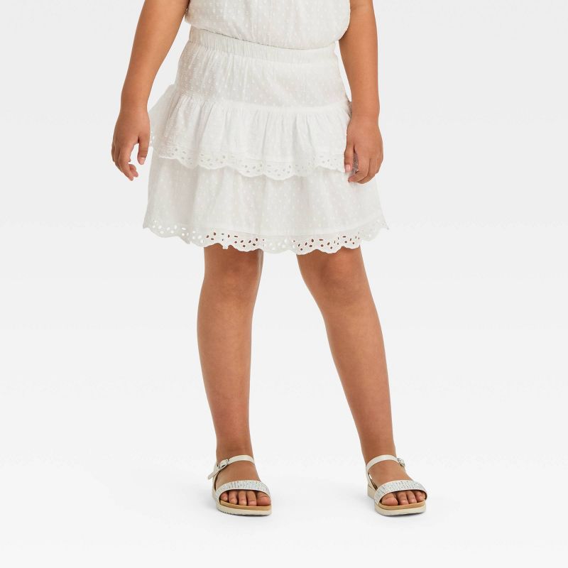 Girls&#39; Tiered Woven Pull-On Skirt - Cat &#38; Jack&#8482; White, 1 of 5