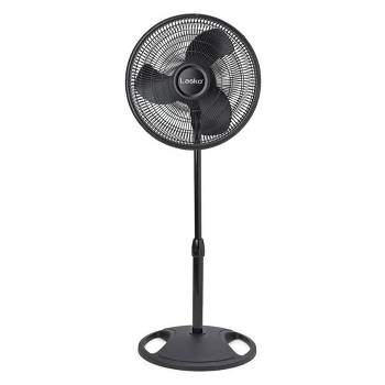 Lasko 16-inch 3-Speed Oscillating Floor Fan with Adjustable Height, Tilt-Back Head, Widespread Oscillation, and Patented Blue Plug Safety Fuse, Black