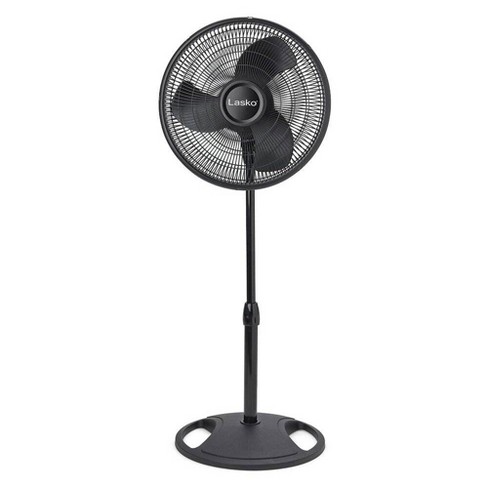 Lasko 16-inch 3-Speed Oscillating Floor Fan with Adjustable Height,  Tilt-Back Head, Widespread Oscillation, and Patented Blue Plug Safety Fuse,  Black