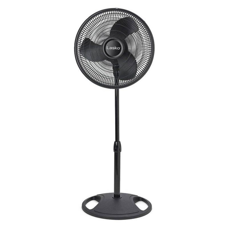 Lasko 16-inch 3-Speed Oscillating Floor Fan with Adjustable Height, Tilt-Back Head, Widespread Oscillation, and Patented Blue Plug Safety Fuse, Black, 1 of 7