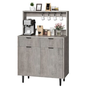 Garvee Sideboard Buffet Cabinet, Farmhouse Fluted Coffee Bar Cabinet with 2 Drawers, 4 Hooks and Adjustable Shelves for Kitchen, Dining Room - 1 of 4
