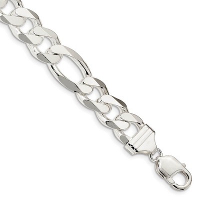 Black Bow Jewelry Men's 13.5mm, Sterling Silver, Solid Figaro Chain Bracelet