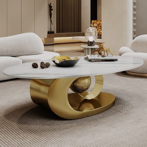 NicBex Modern White Coffee Table with Sintered Stone Tabletop & Unique Steel Base,Marble Oval Center Table for Living Room,Gold 49.2" - 1 of 4