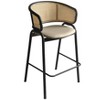 LeisureMod Ervilla Wicker Bar Stool with Grey Leather Fabric Seat and Black Steel Frame, Counter Height Seating - 2 of 4