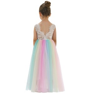 2Bunnies Girls' 12M-12yr Peony Lace Sleeveless Maxi Flower Girl Dress Rainbow 3T