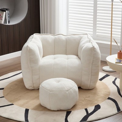 Chenille Bean Bag Chair with Foam Filling,Bean Bag Chair with Footstool for Living Room,Bedroom,Soft Bean Bag Chair for Adults Gaming-Coolbibila
