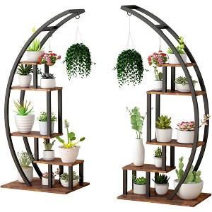 5 Tier Metal Plant Stand Indoor Half Moon Shape Ladder Display Rack, Rustic Brown - 1 of 4