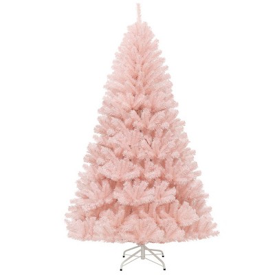 Pink Artificial Christmas Tree Hinged Full Fir Tree with  Metal Stand