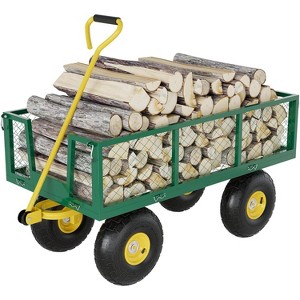 Heavy Duty Garden Wagon Cart with 10" All-Terrain Tires, 2-in-1 Convertible Steel Utility Cart Removable Mesh Sides, 180° Swivel Handle for Yard/Lawn - 1 of 4