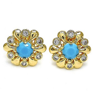RMZ GOLD NYC 14K Gold Plated Flower Stud Earrings with Opal and Cubic Zirconia – High Polish Finish, Golden Tone - 1 of 2