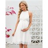 Maternity Halter Neck Dress Summer Casual Ruffle Sleeveless High Waisted Flowy Midi Dress Baby Shower Photoshoot - 3 of 4