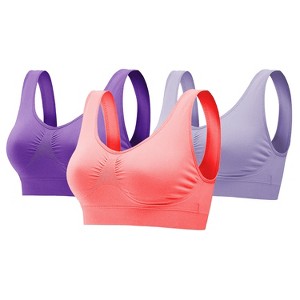 NPolar"3-Pack Seamless Wire-Free Sport Bras for Women's, Light Support Tank Tops for Yoga, Workout & Sleep" PurpleWatermelonRedGrey - 1 of 4