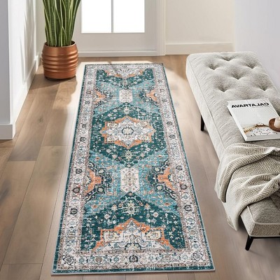 Boho Washable Rug Soft Oriental Printed Distressed Rug Vintage Floral Throw Carpet