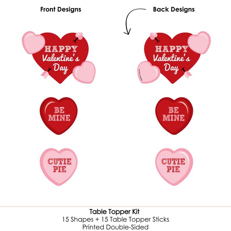 Big Dot of Happiness Conversation Hearts - Valentine's Day Party Centerpiece Sticks - Table Toppers - Set of 15, 6 of 10