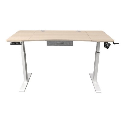 HomeRoots Adjustable Height Oak and White Metal And Wood Hi Low Sit Or Stand Desk