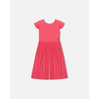 Deux par Deux Girl Bi-Material Pleated Wide Leg Jumpsuit Candy Pink