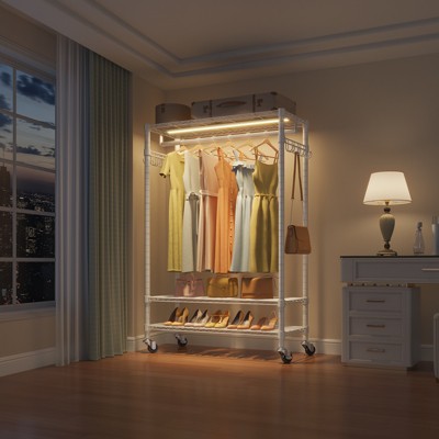 VIPEK R1L Garment Rack Rolling Clothes Rack for Hanging Clothes, Portable Closet with Dimmable Led Light Heavy Duty Wardrobe with Wheels & Side Hooks