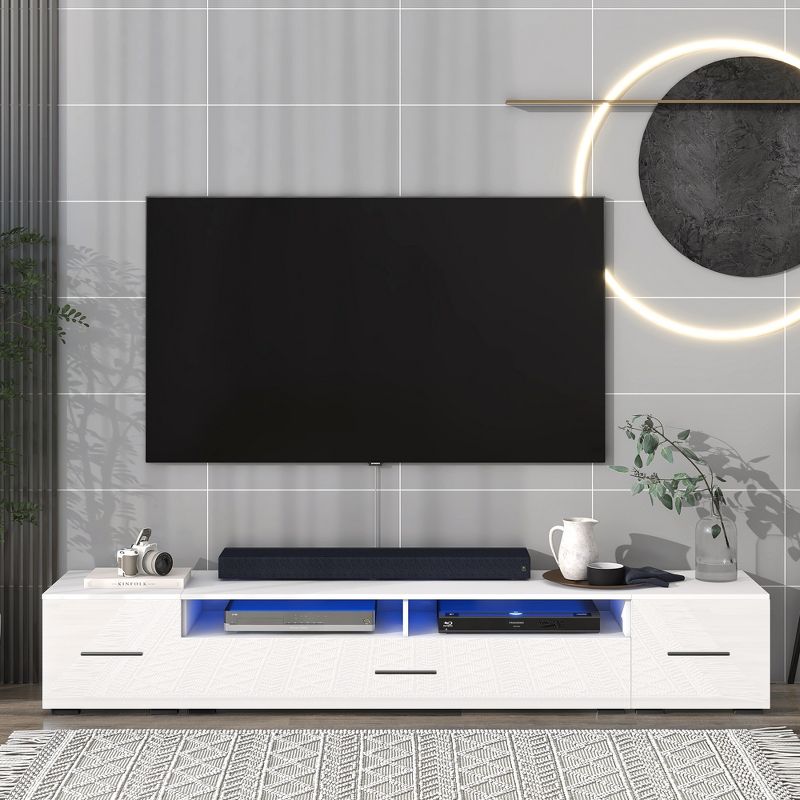 82.6" Minimalist TV Stand with LED Light, Media Entertainment Center for  90''+ TVs 4A - ModernLuxe, 2 of 12