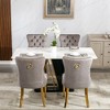 Set of 2 Beige Tufted Solid Wood Contemporary Velvet Upholstered Dining Chair with Golden Stainless Steel Plating Legs and Nailhead Trim - 2 of 4