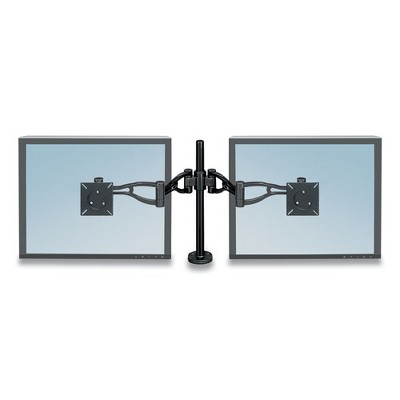Fellowes Professional Series Depth Adjustable Dual Monitor Arm, 360 deg Rotation, 37 deg Tilt, 360 deg Pan, Black, Supports 24 lb