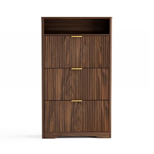 ACEPANO 31.6 in. W Freestanding Concealed Shoe Cabinet with 3 Flip-Top Drawers for Entryways & Hallways-Walnut - 1 of 4